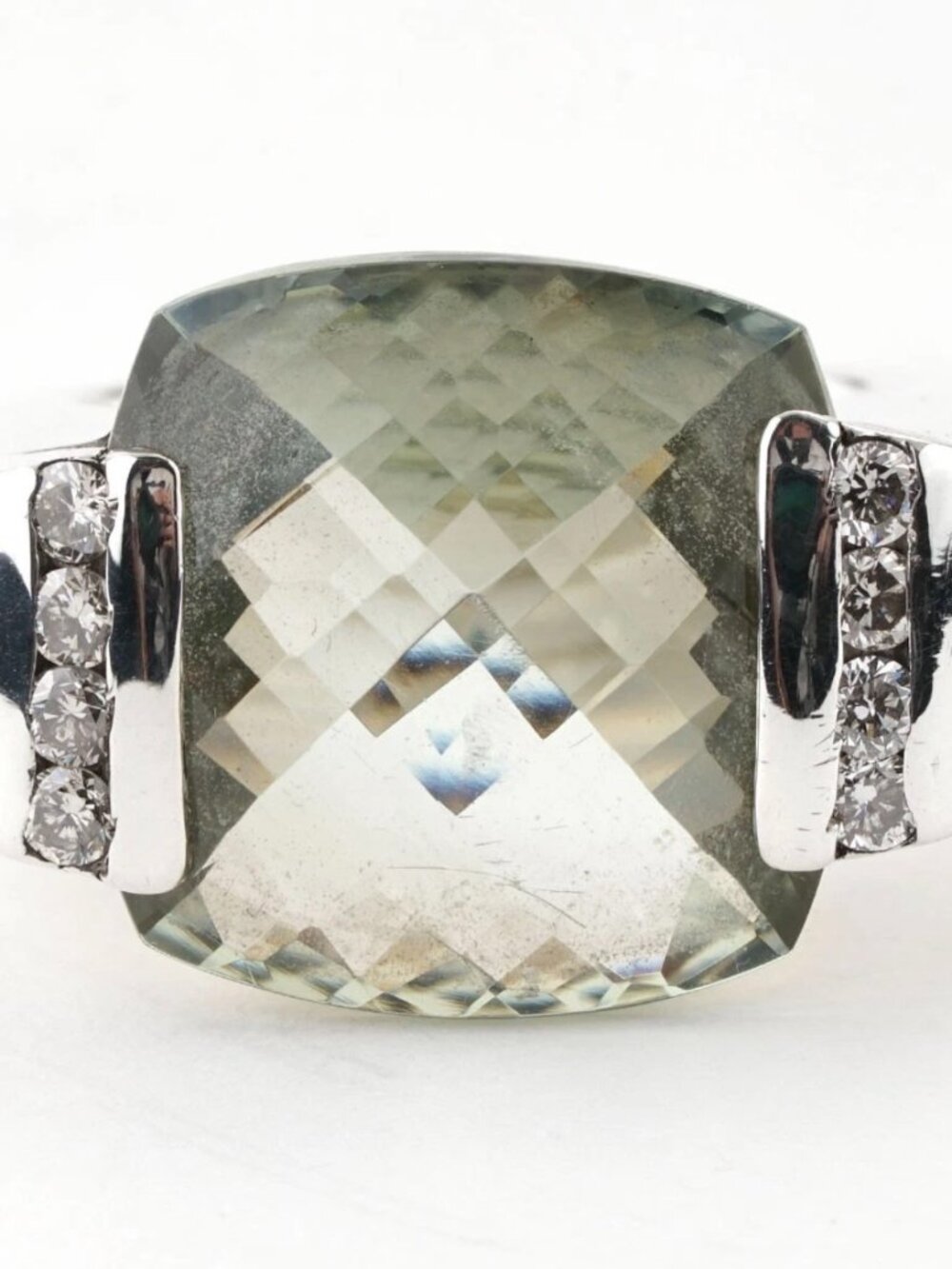 David Yurman Cable Cusion Prasiolite and Diamond Accent Sterling Silver , Size 5
